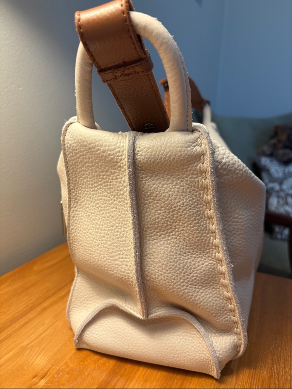 The Sak Los Feliz Hobo Cream Leather with Brown Shoulder Strap - Picture 16 of 16